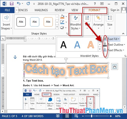 microsoft word art and text boxes