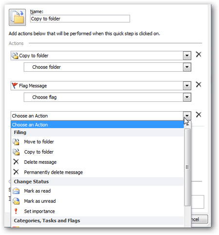 Create and manage Quick Steps in Outlook 2010 Picture 9