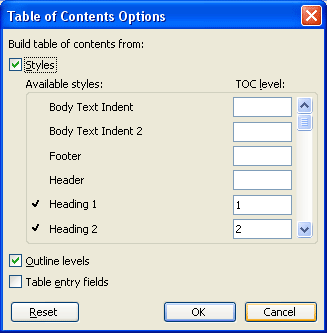 Create automatic table of contents in Word 2003 Picture 20