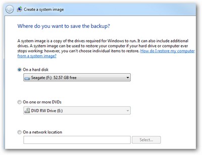 Create backup file for the entire system Picture 3