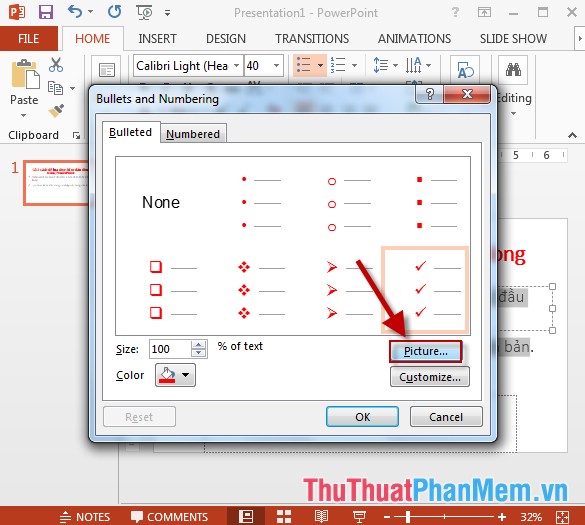 Create bullets using Bullets in PowerPoint Picture 6