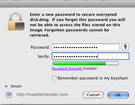 Create encrypted disk image to store sensitive data in Mac Picture 5