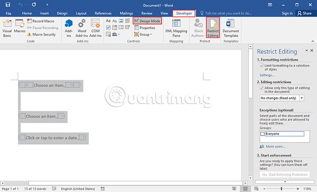Create forms that can be filled in Word Picture 4