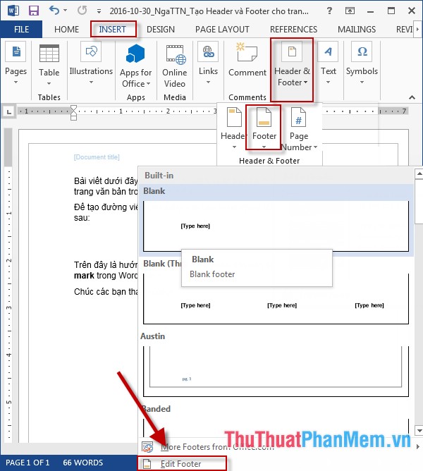 Create Header and Footer for text page in Word Picture 6