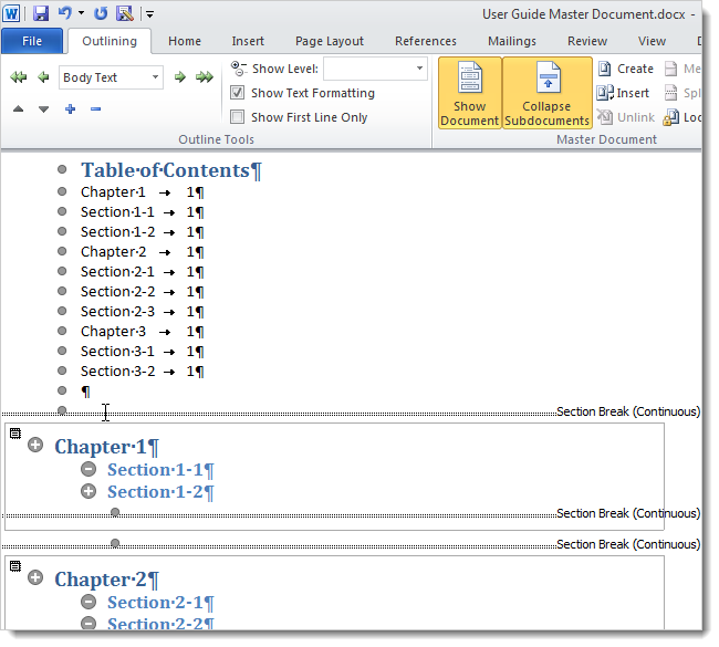 Create Master Document in Word 2010 from many Word files Picture 12