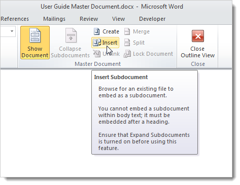 Create Master Document in Word 2010 from many Word files Picture 13