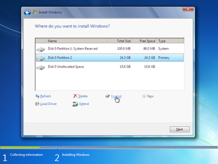 Picture 7 of Create partition during Windows 7 installation process