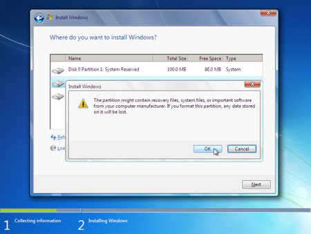 Picture 8 of Create partition during Windows 7 installation process