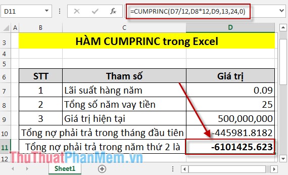 CUMPRINC function - The function calculates the cumulative capital amount payable in Excel Picture 5
