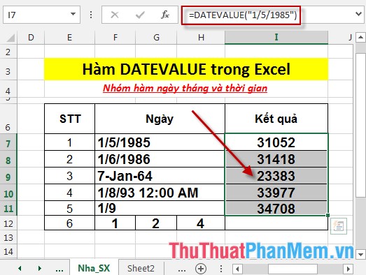 DATEVALUE function - Functions to convert text format dates to serial numbers in Excel Picture 5