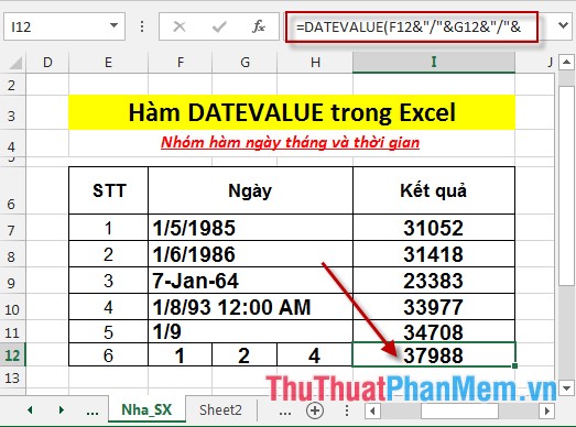 DATEVALUE function - Functions to convert text format dates to serial numbers in Excel Picture 7