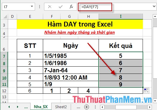 DAY function - The function returns the date value of a specific date in Excel Picture 5