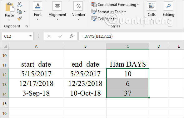 DAYS function, how to use the function to calculate the number of days between two time points in Excel Picture 3