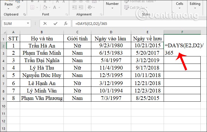 DAYS function, how to use the function to calculate the number of days between two time points in Excel Picture 5