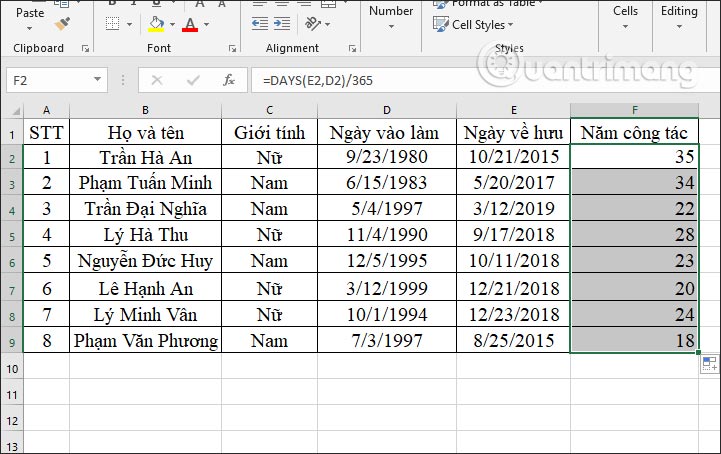 DAYS function, how to use the function to calculate the number of days between two time points in Excel Picture 6