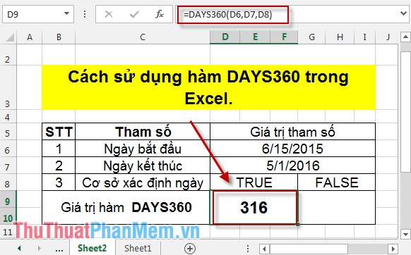 DAYS360 function - The function finds the number of days between two dates based on a 360-day year in Excel Picture 3