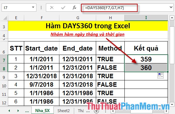DAYS360 function - The function returns the number of days between 2 dates, based on 360 days in Excel Picture 5