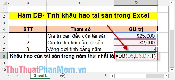 DB function - The function calculates the depreciation of assets with specific maturity in Excel Picture 2