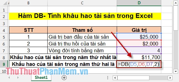 DB function - The function calculates the depreciation of assets with specific maturity in Excel Picture 4