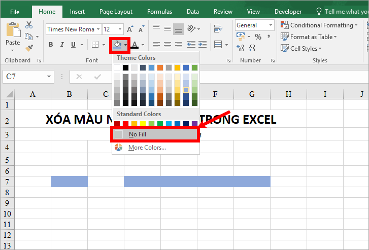 Delete background colors and backgrounds in Excel