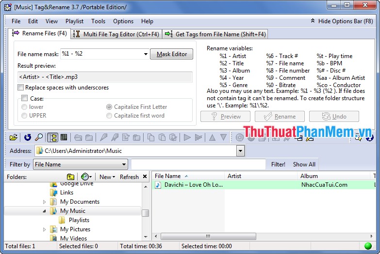 Delete photo album music files with Tag & Rename Picture 1