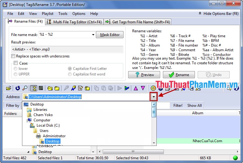 Delete photo album music files with Tag & Rename Picture 2