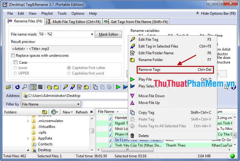 Delete photo album music files with Tag & Rename Picture 3
