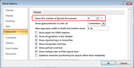 Delete the My Recent Documents trace in MS Office 2007 Picture 3