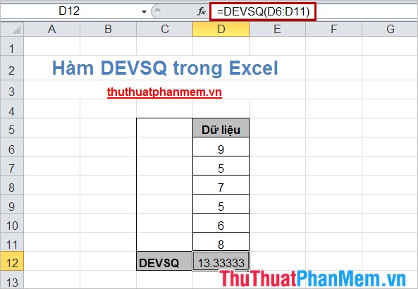 DEVSQ function in Excel The function returns the sum of squares of deviations between data points from their average Picture 4