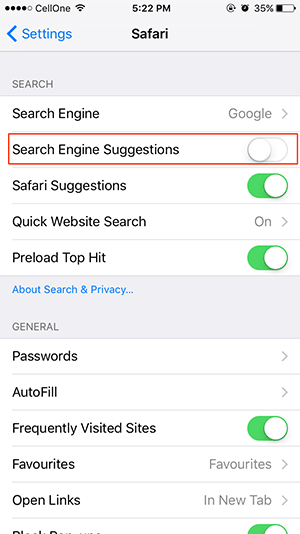 Disable search suggestions on Chrome and Safari browsers Picture 13