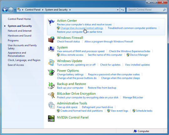 Disable UAC in Windows 7 Picture 2