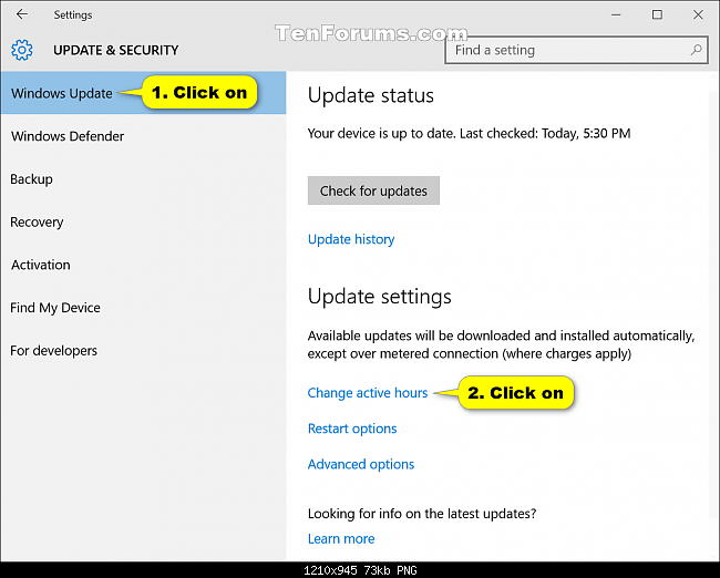 Disable Windows Update Active Hours on Windows 10 Picture 1