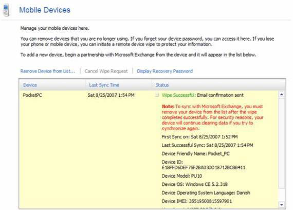 Discover advanced features of Exchange ActiveSync in Exchange Server 2007 SP1 Picture 9