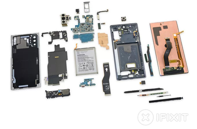 Discover the Samsung Galaxy Note10 + 5G interior, complex and difficult to repair Picture 11