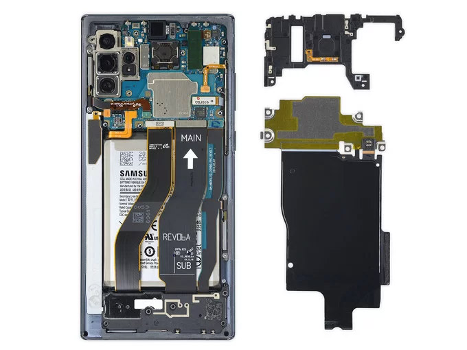 Discover the Samsung Galaxy Note10 + 5G interior, complex and difficult to repair Picture 2