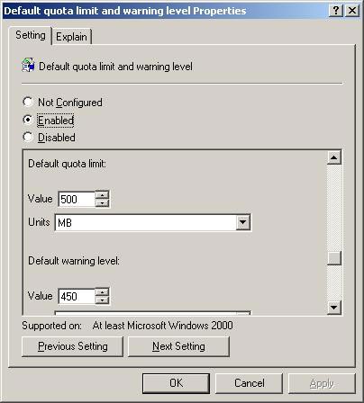Disk Quotas configuration in Windows 2003 Picture 1
