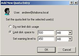 Disk Quotas configuration in Windows 2003 Picture 5