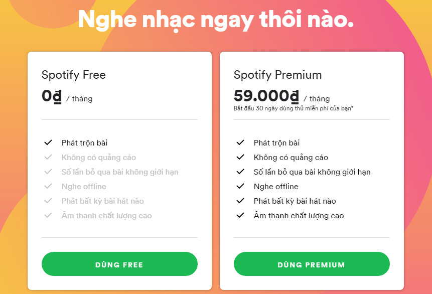 Downloading Spotify in Vietnam, you can use Free, Premium package for VND 59,000 / month Picture 2
