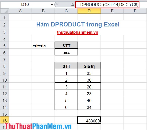 DPRODUCT function in Excel Picture 4