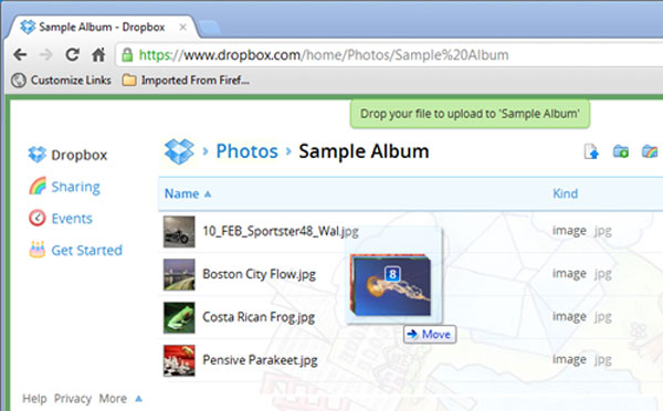 Dropbox adds drag-and-drop data to the web Picture 1