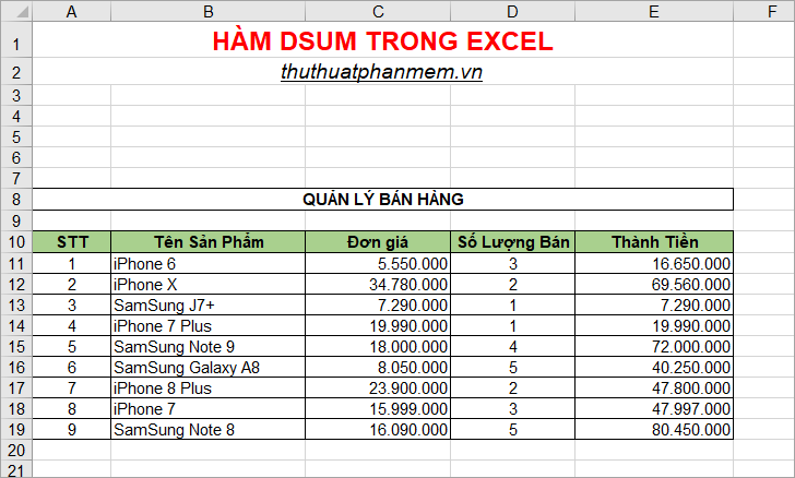 DSUM function in Excel, how to use DSUM function and examples Picture 2