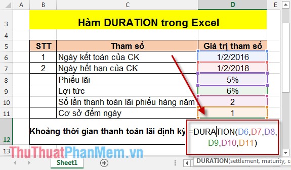 DURATION function - The function returns the periodic periodic interest payments in Excel Picture 2