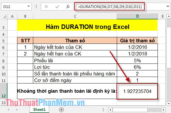 DURATION function - The function returns the periodic periodic interest payments in Excel Picture 3