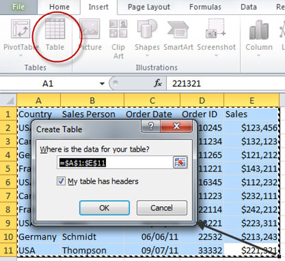 Effectively use table features in Excel 2010