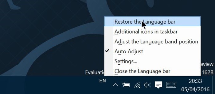 Enable / disable the Language bar on Windows 10 Picture 9