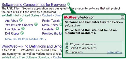 Ensure safety when surfing with McAfee SiteAdvisor Picture 3