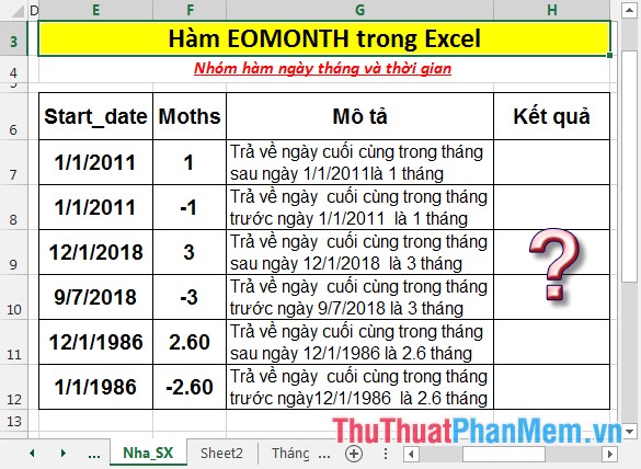 EOMONTH function - The function returns the last day in the month before or after 1 day of a specified number of months in Excel Picture 2