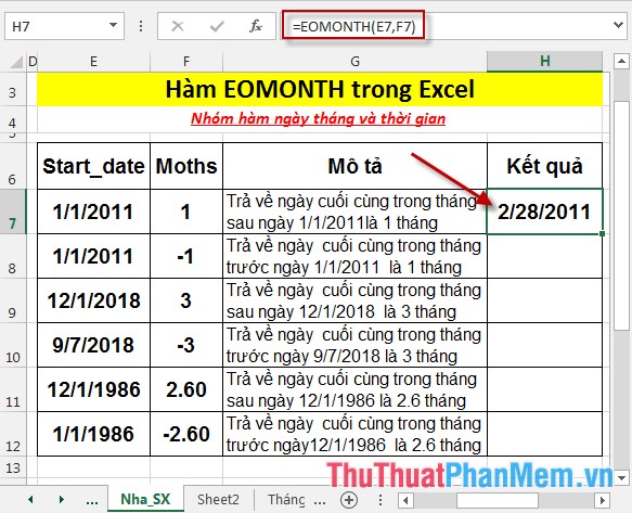 EOMONTH function - The function returns the last day in the month before or after 1 day of a specified number of months in Excel Picture 4