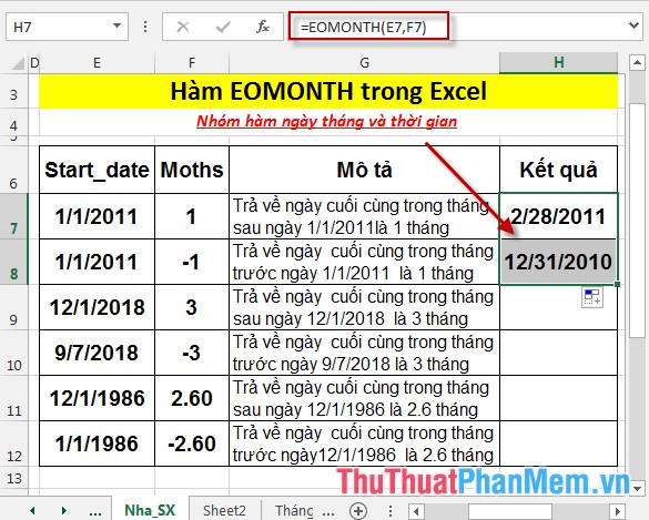 EOMONTH function - The function returns the last day in the month before or after 1 day of a specified number of months in Excel Picture 5