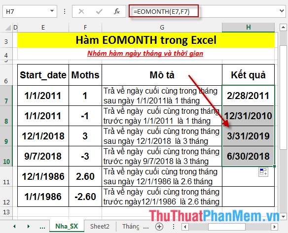 EOMONTH function - The function returns the last day in the month before or after 1 day of a specified number of months in Excel Picture 6